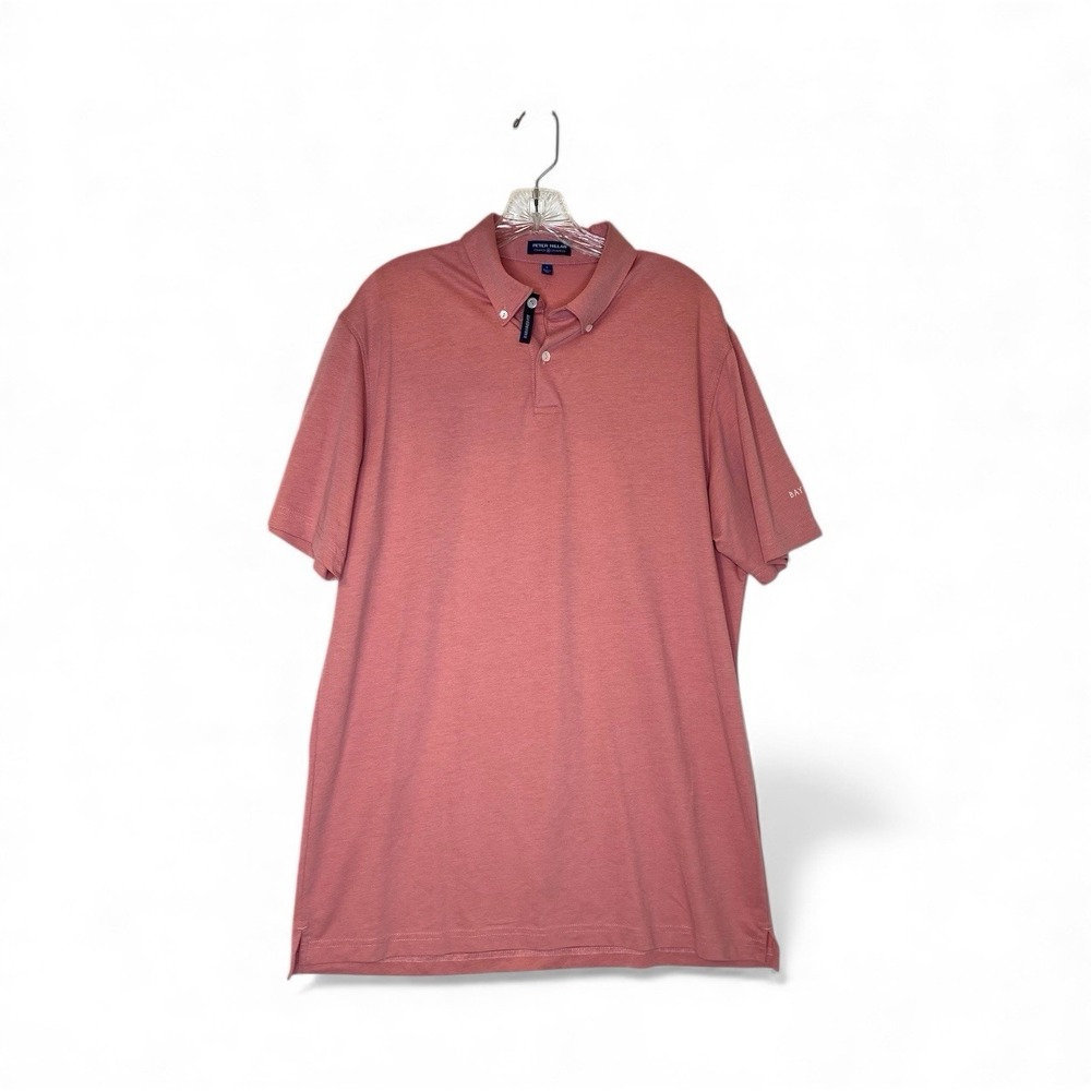 Peter Millar Polo Shirt Men L Pink Short Sleeve Cotton Blend Preppy Golf Summer